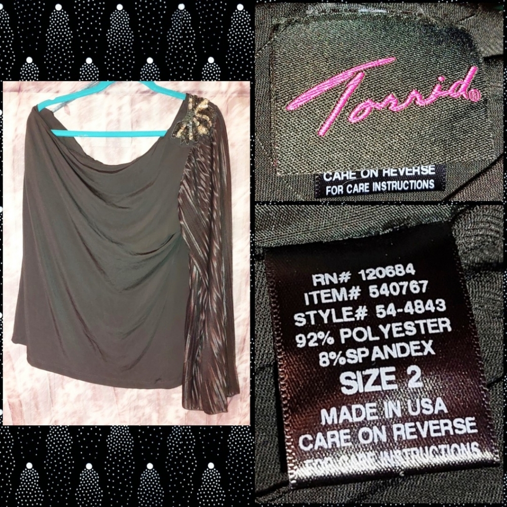 Torrid brand Black 1 Shoulder Soft Knit Top w/Accordian Sleeve Sz 2|2X|18/20
